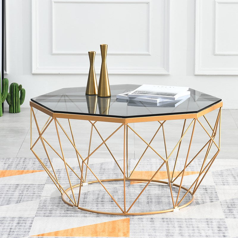 Modern Frame Coffee Table Round Glass Top Coffee Cocktail Table