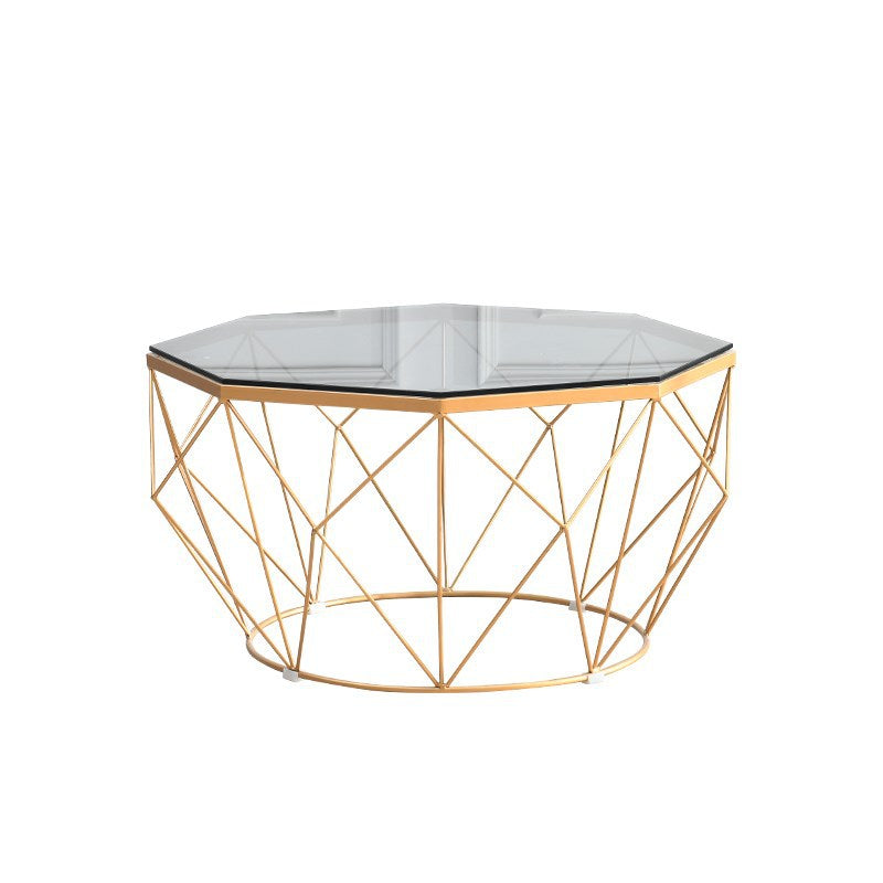 Modern Frame Coffee Table Round Glass Top Coffee Cocktail Table