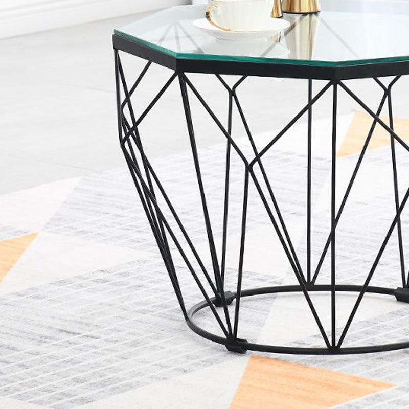 Modern Frame Coffee Table Round Glass Top Coffee Cocktail Table