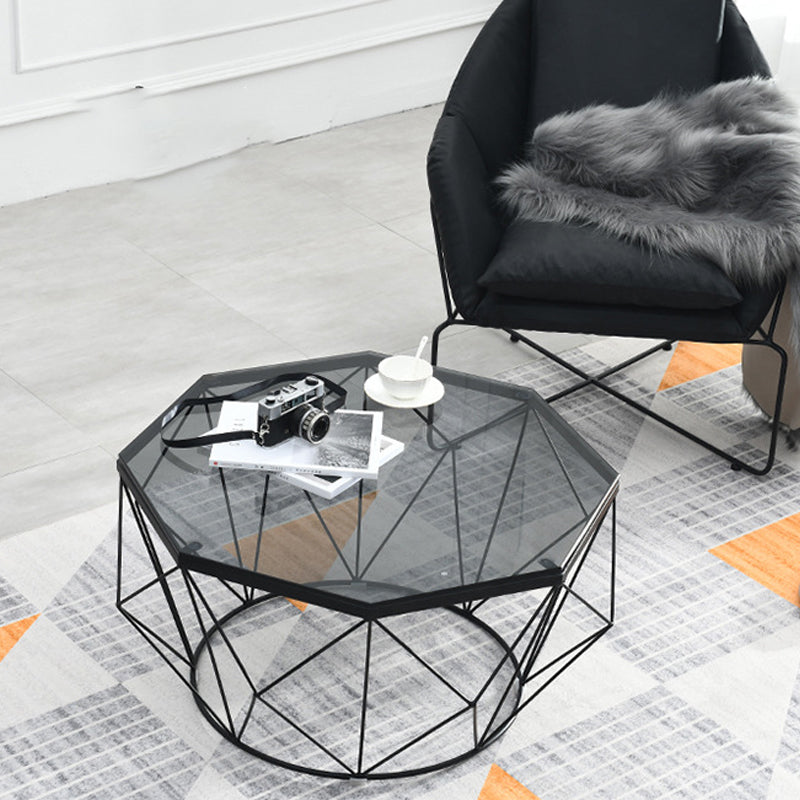 Modern Frame Coffee Table Round Glass Top Coffee Cocktail Table