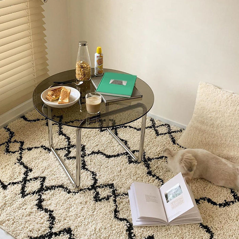 Round Clear Glass Cocktail Table Modern Steel Sled Coffee Table