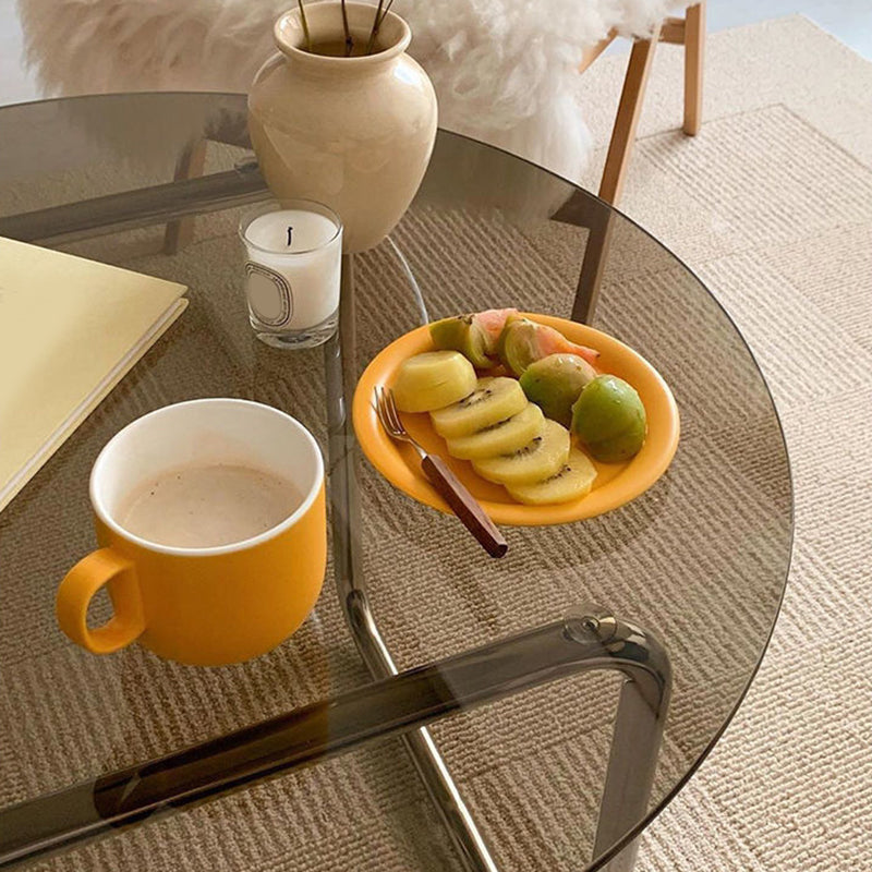 Round Clear Glass Cocktail Table Modern Steel Sled Coffee Table