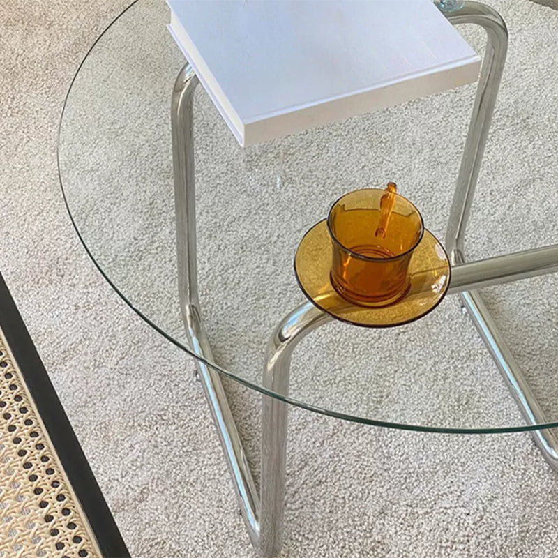 Round Clear Glass Cocktail Table Modern Steel Sled Coffee Table