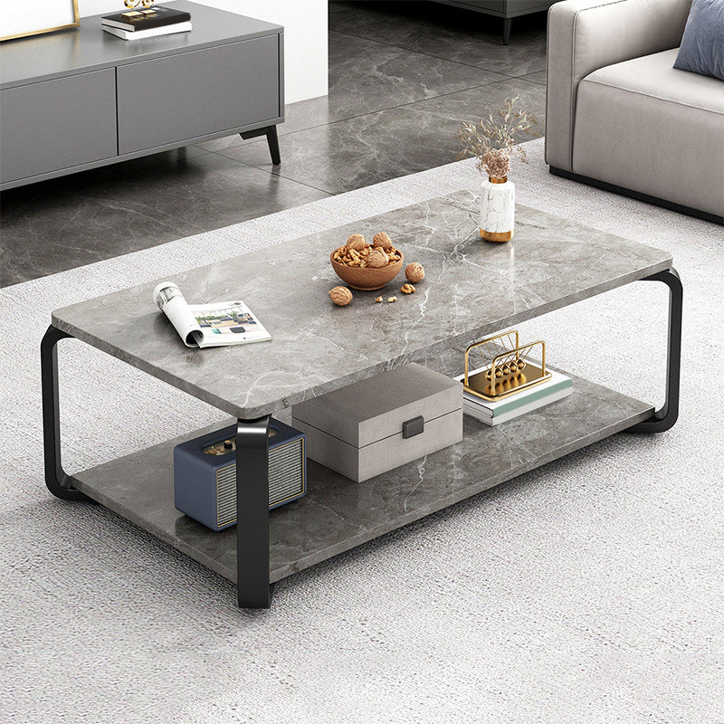 Modern Wooden Rectangular Top Coffee Table Steel 4 Legs Cocktail Table with Shelf
