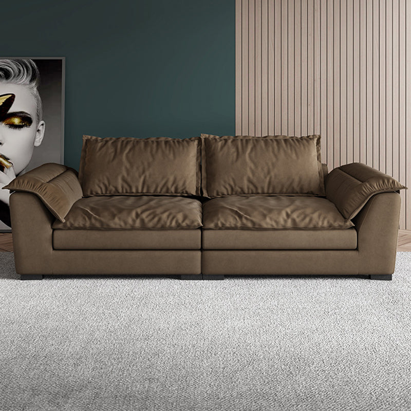 Modern Fabric Sofa with 2 Pillows Flared Arm Living Room Seating