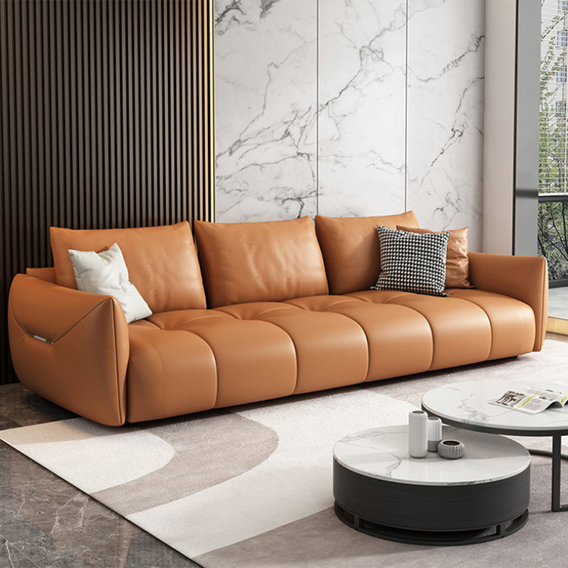Contemporary Faux Leather Living Room Square Arm Pillows Seating