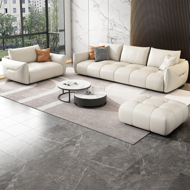 Contemporary Faux Leather Living Room Square Arm Pillows Seating