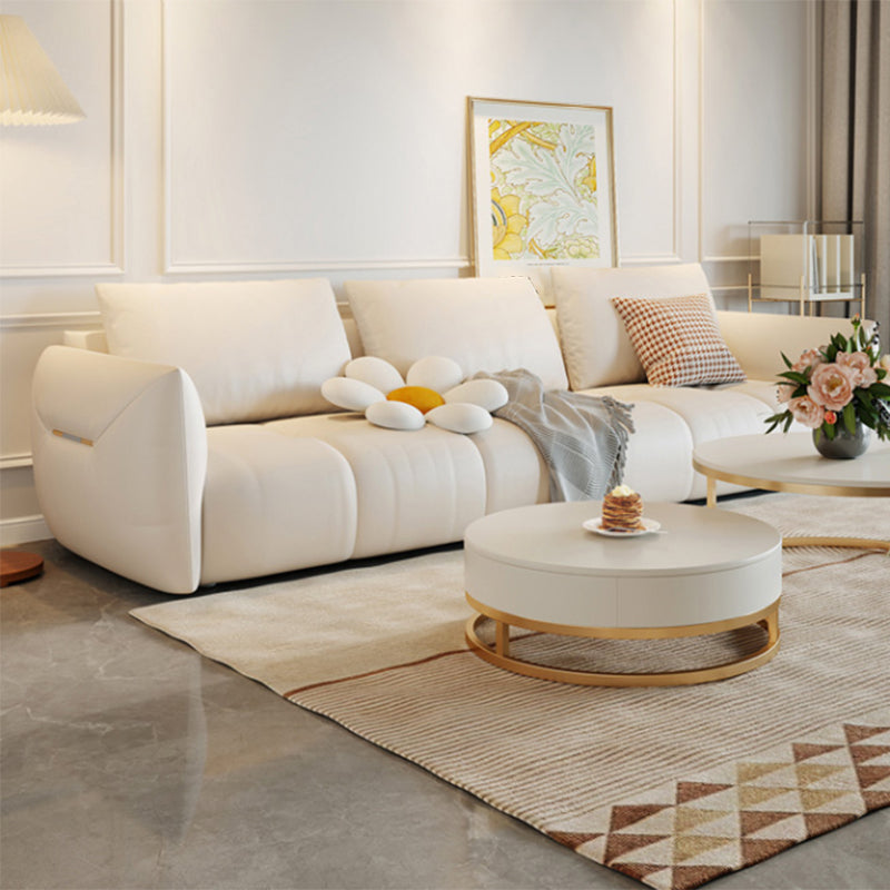 Contemporary Faux Leather Living Room Square Arm Pillows Seating
