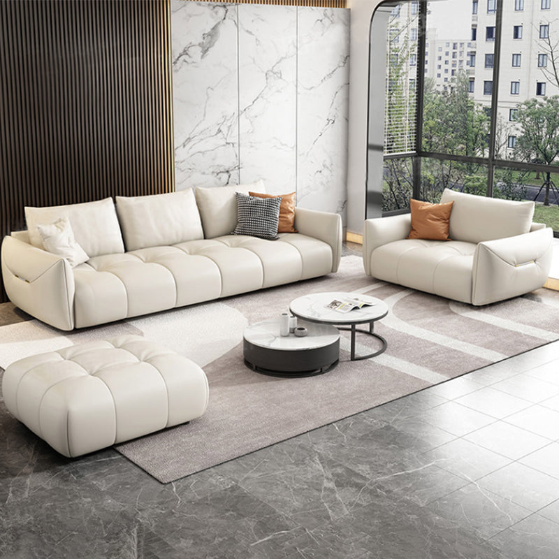 Contemporary Faux Leather Living Room Square Arm Pillows Seating