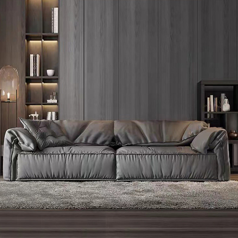 Modern Faux Leather Living Room Pillow Top Arm Sewn Pillow Back Seating