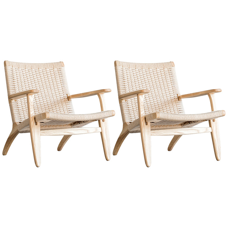 Solid Wood Frame Lounge Chair Arms Included Woven Back Chair