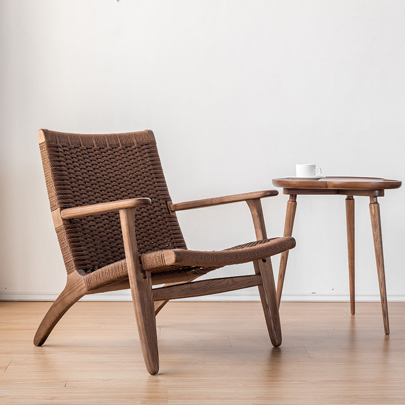 Solid Wood Frame Lounge Chair Arms Included Woven Back Chair