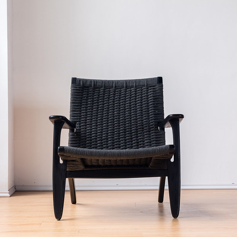 Solid Wood Frame Lounge Chair Arms Included Woven Back Chair