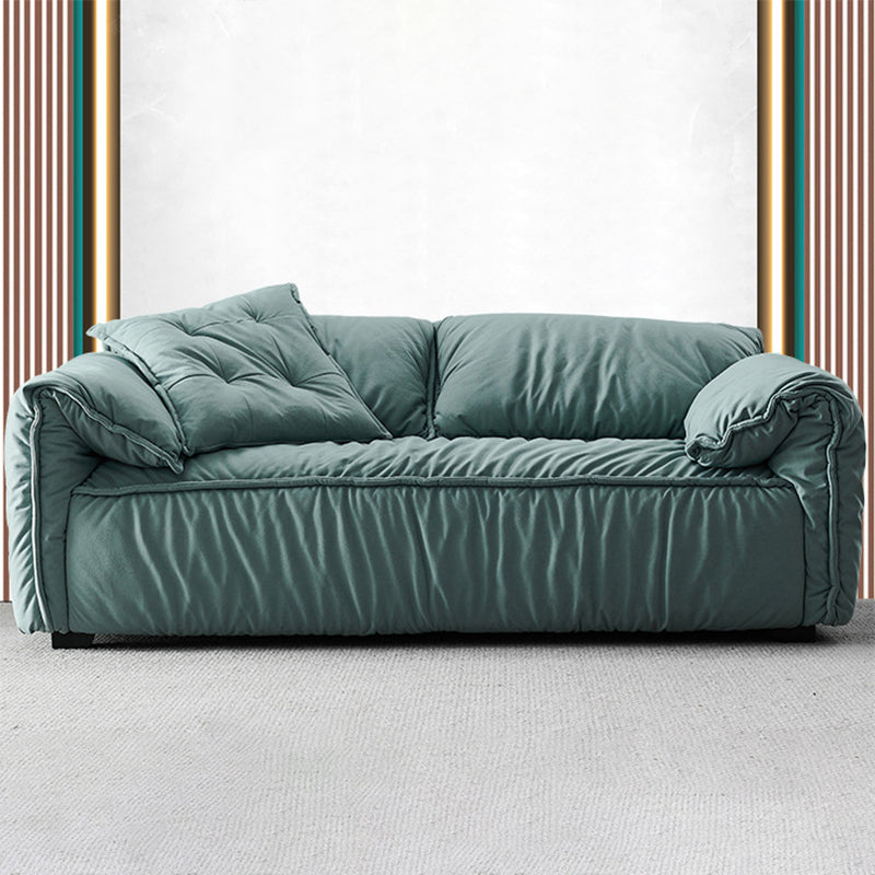Contemporary Living Room Faux Leather Pillow Top Arm Cushions Settee