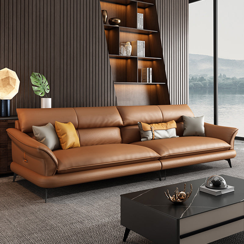 Modern Cushions Flared Arm Living Room Genuine Leather Seating
