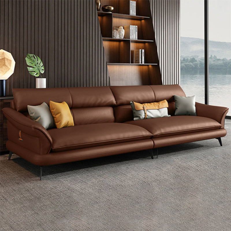 Modern Cushions Flared Arm Living Room Genuine Leather Seating