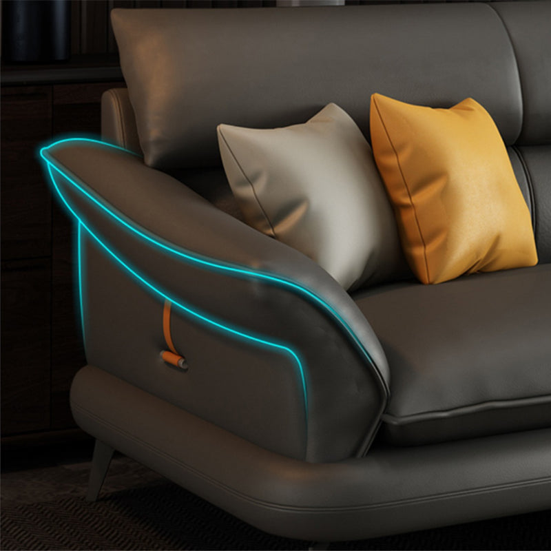Modern Cushions Flared Arm Living Room Genuine Leather Seating