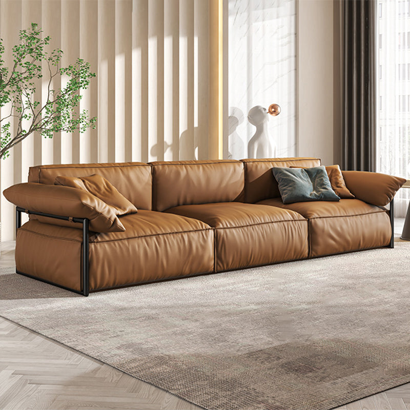 Contemporary Genuine Leather Living Room Pillow Top Arm Cushions Sofa