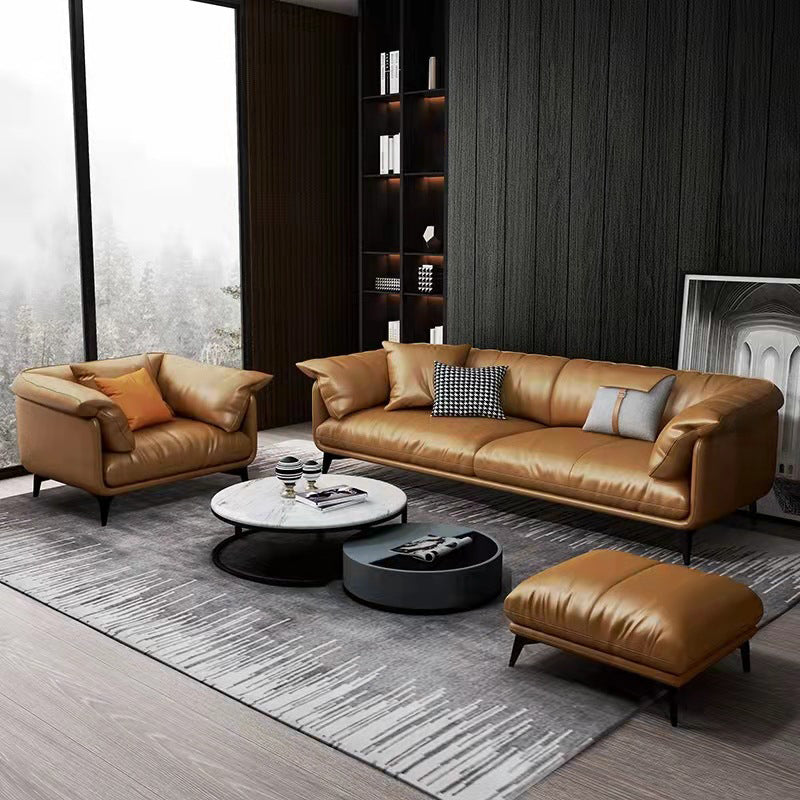 Contemporary Genuine Leather Living Room Pillow Top Arm Cushions Seating