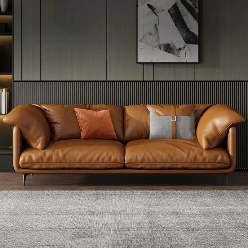 Contemporary Genuine Leather Living Room Pillow Top Arm Cushions Seating