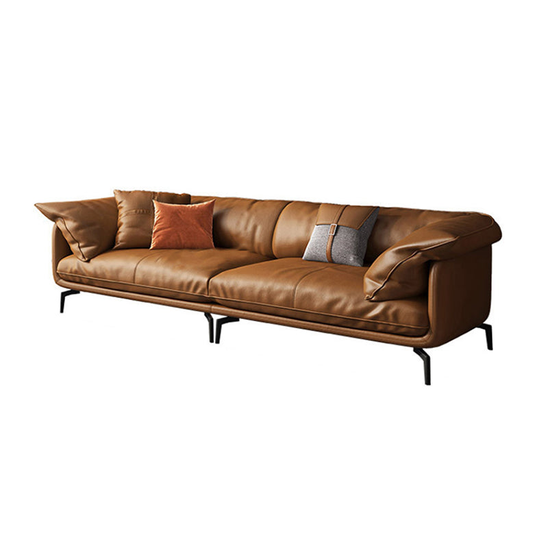 Contemporary Genuine Leather Living Room Pillow Top Arm Cushions Seating