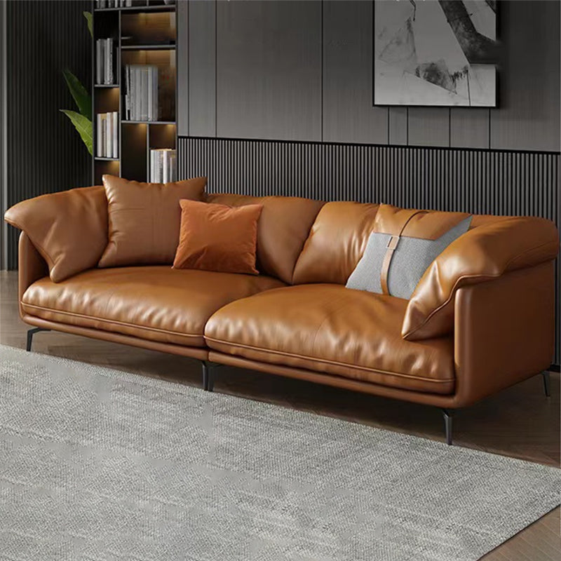 Contemporary Genuine Leather Living Room Pillow Top Arm Cushions Seating
