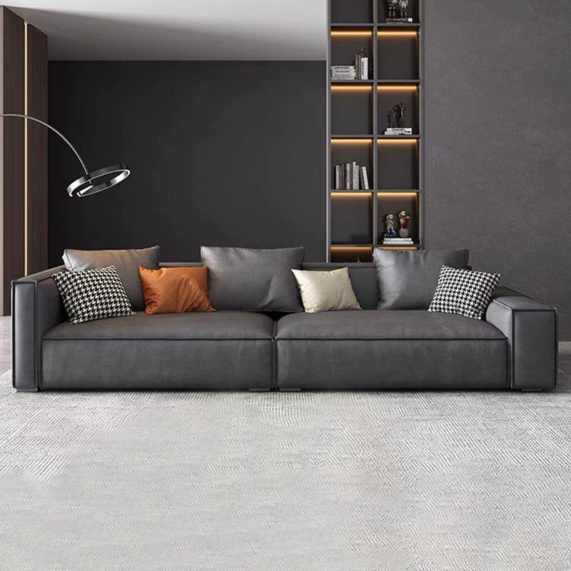 Contemporary Faux Leather 4-seat Living Room Square Arm Cushions Seating