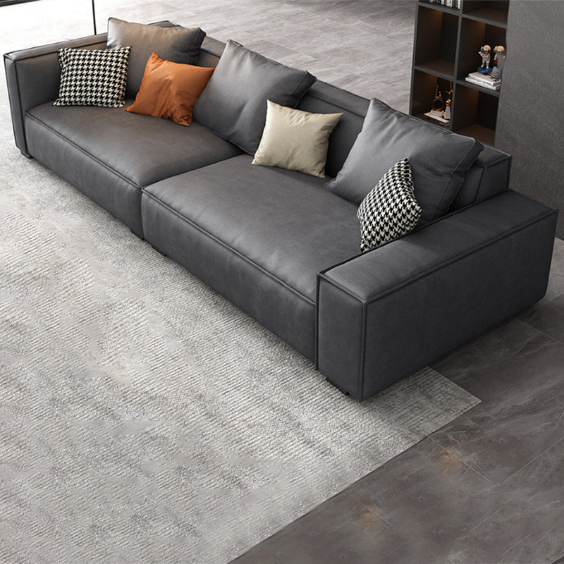 Contemporary Faux Leather 4-seat Living Room Square Arm Cushions Seating