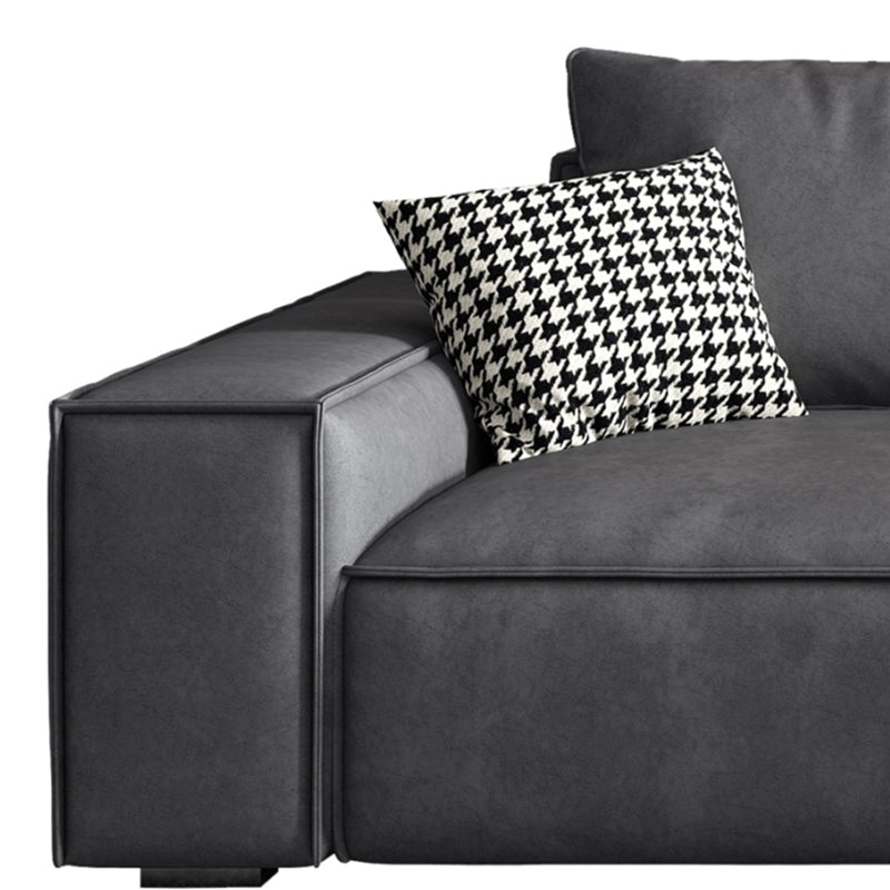 Contemporary Faux Leather 4-seat Living Room Square Arm Cushions Seating