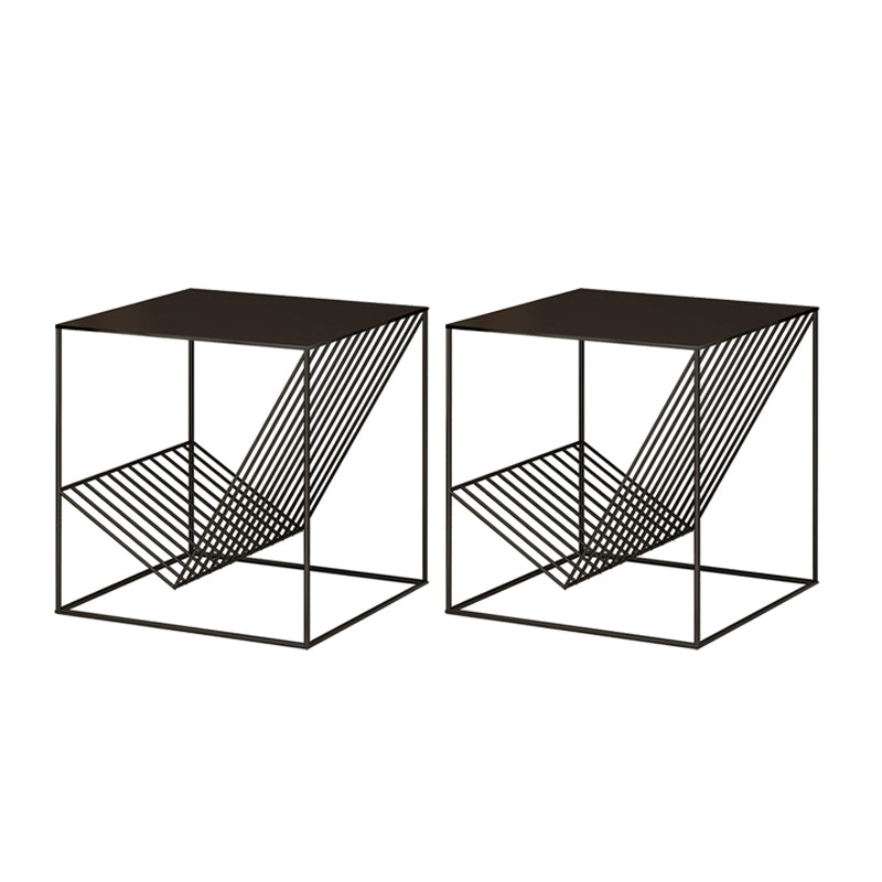 Metal Square Top Side Table 19.68" Tall Frame Base End Table with Magazine Holder