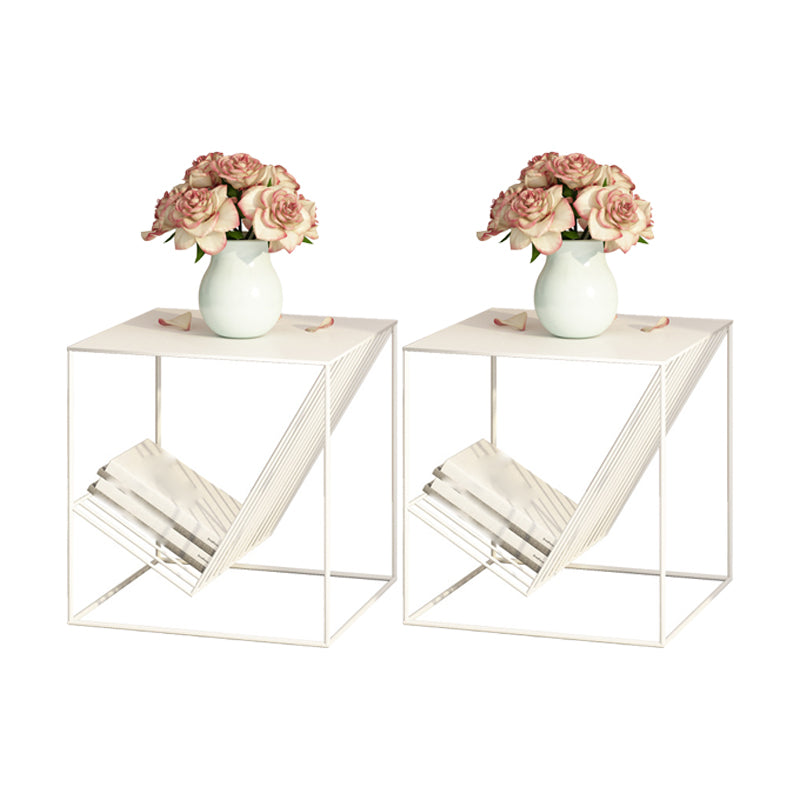 Metal Square Top Side Table 19.68" Tall Frame Base End Table with Magazine Holder
