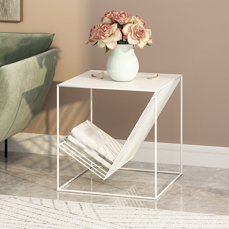 Metal Square Top Side Table 19.68" Tall Frame Base End Table with Magazine Holder