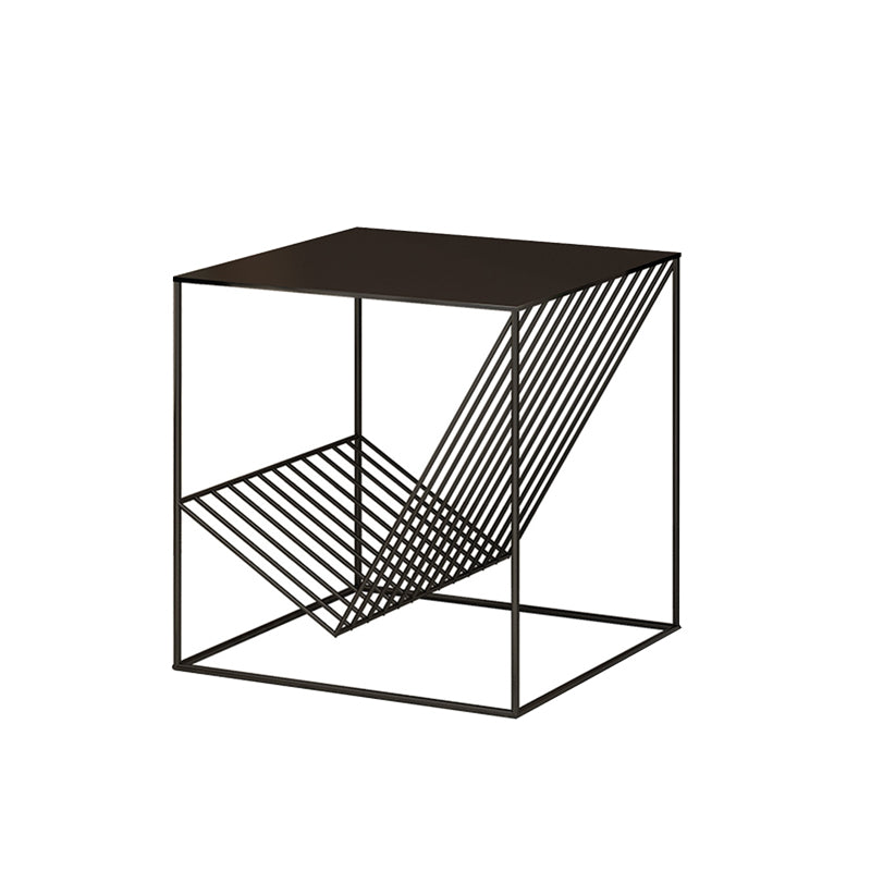 Metal Square Top Side Table 19.68" Tall Frame Base End Table with Magazine Holder