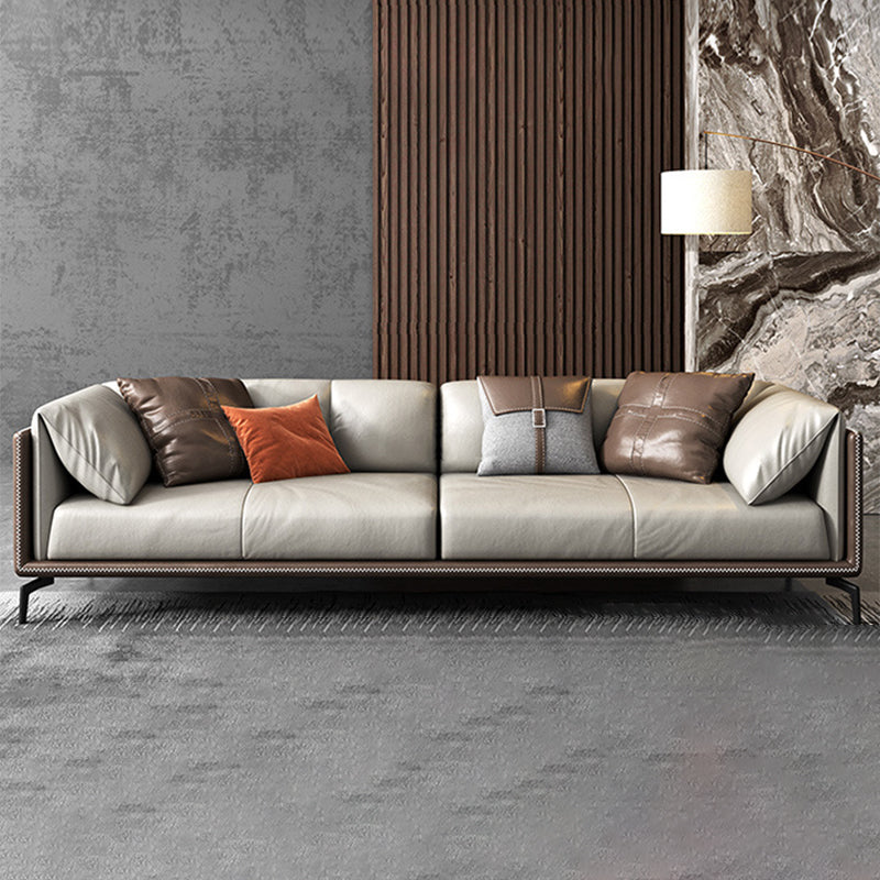 Contemporary Stationary Living Room Genuine Leather Pillow Top Arm Cushions Seating