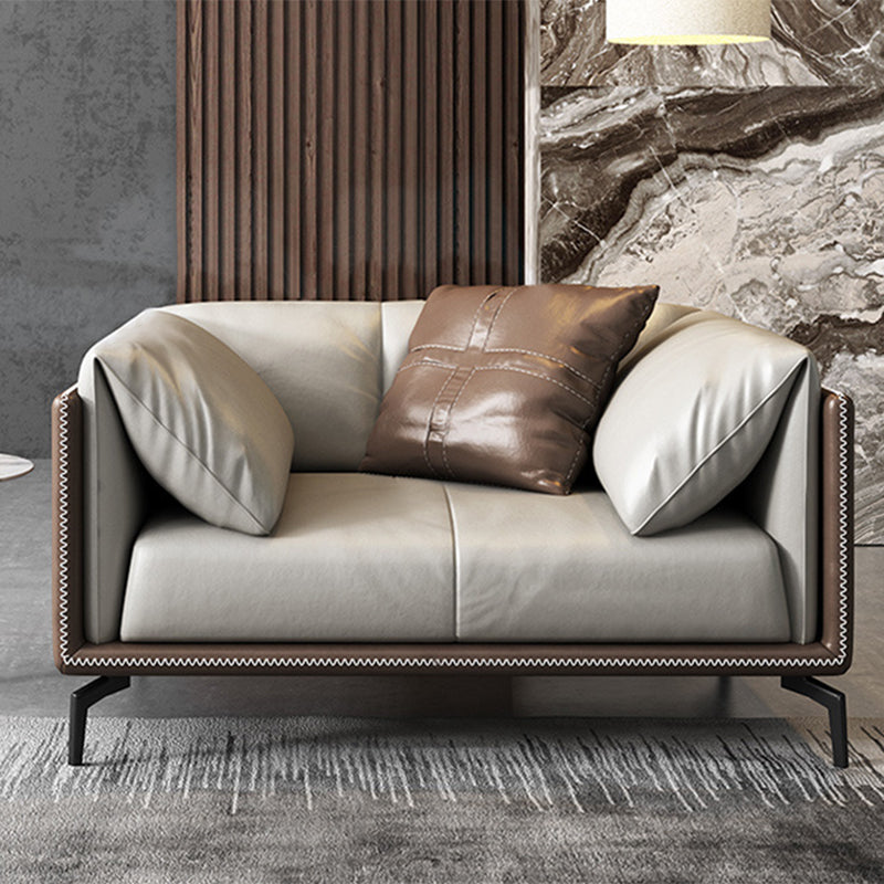 Contemporary Stationary Living Room Genuine Leather Pillow Top Arm Cushions Seating