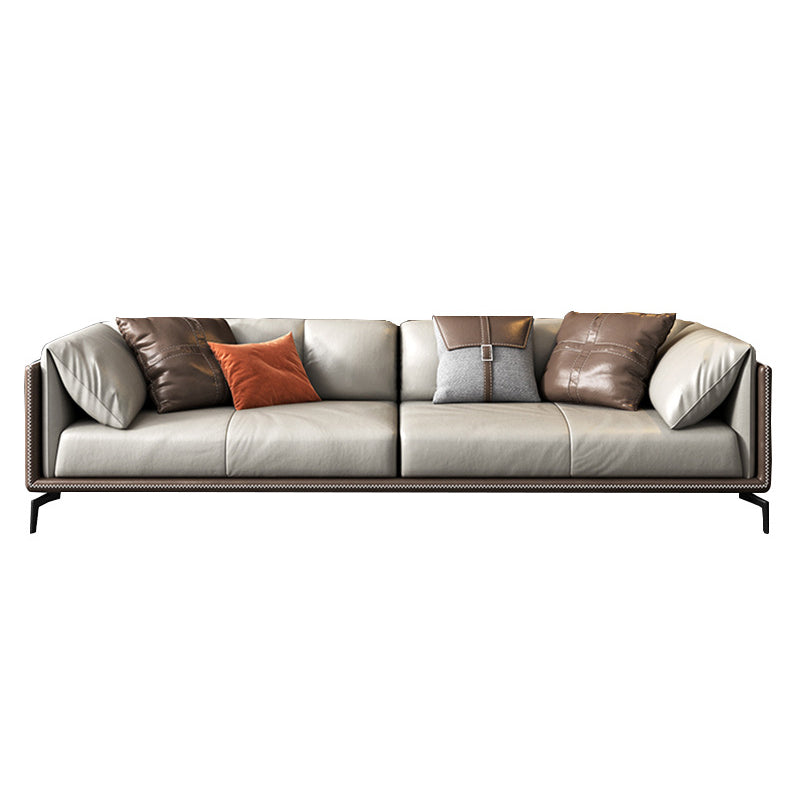 Contemporary Stationary Living Room Genuine Leather Pillow Top Arm Cushions Seating