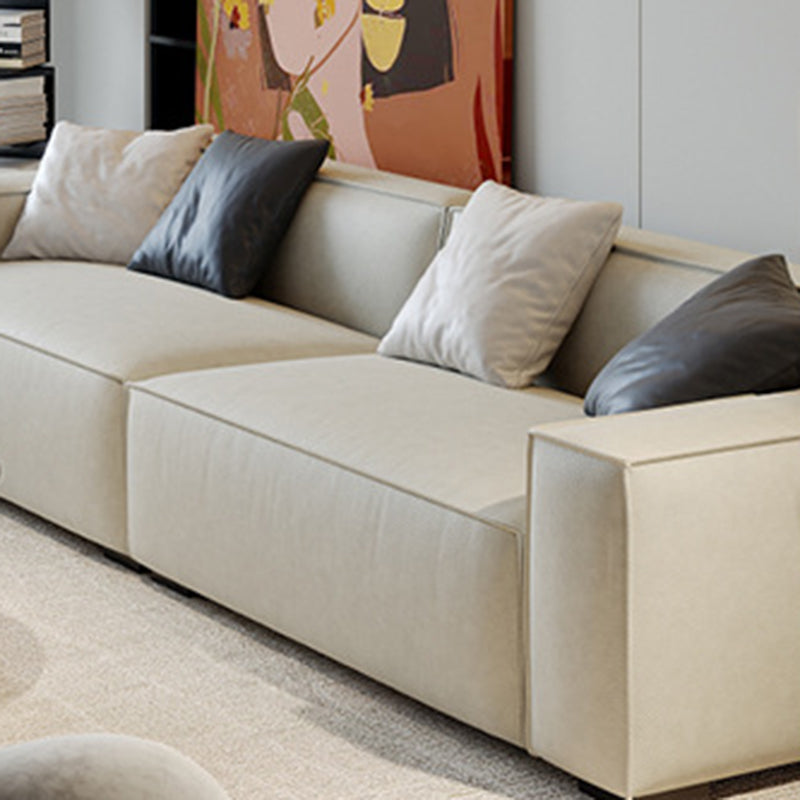 Contemporary Stationary Faux Leather Sofa Living Room Square Arm Cushions Sofa