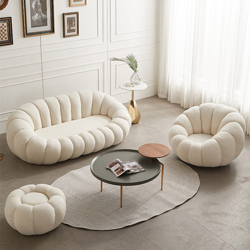 Beige Wool Stationary Sofa 27.55" High Sloped Arm Sofa for Living Room
