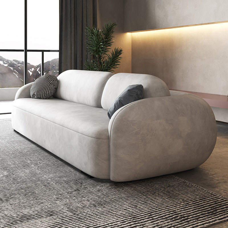 Contemporary Stationary Faux Leather Living Room Seating Tuxedo Arm Cushions Sofa