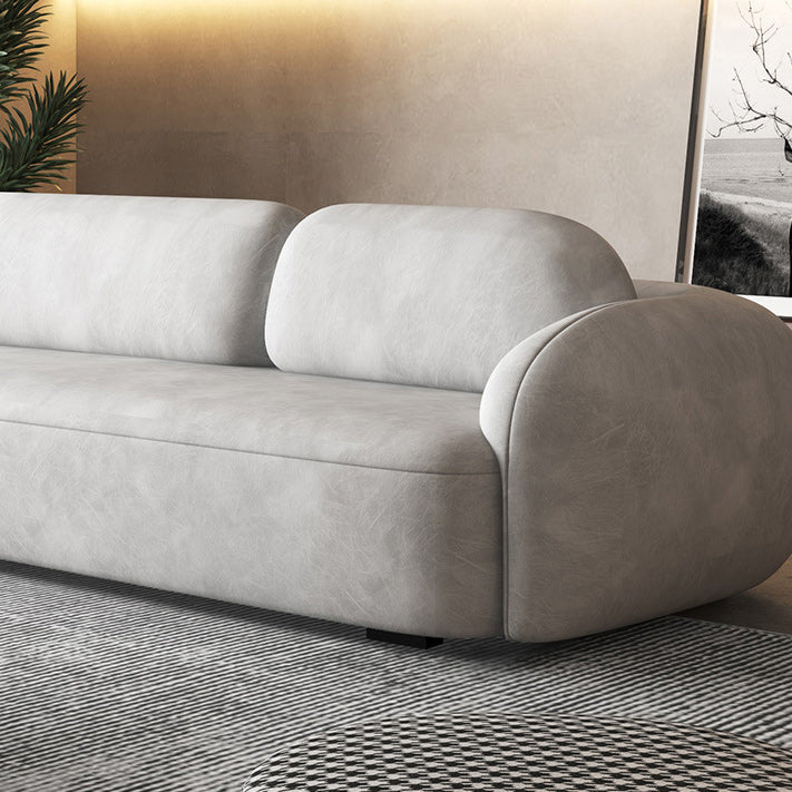 Contemporary Stationary Faux Leather Living Room Seating Tuxedo Arm Cushions Sofa