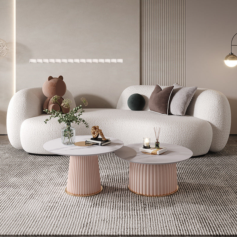 Contemporary White Wool Curved Sofa Sloped Arm Sofa for Living Room