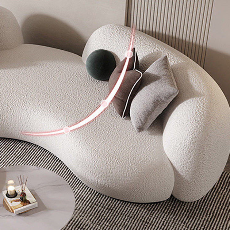 Contemporary White Wool Curved Sofa Sloped Arm Sofa for Living Room