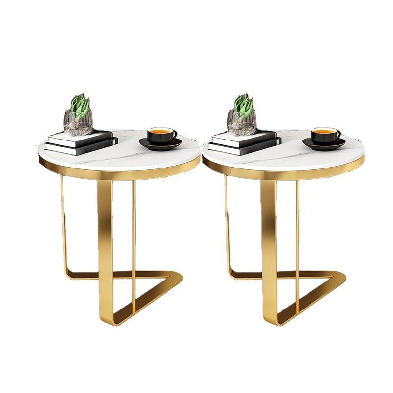 Contemporary Metallic C End Table Stone Round Slate Top Side End Table