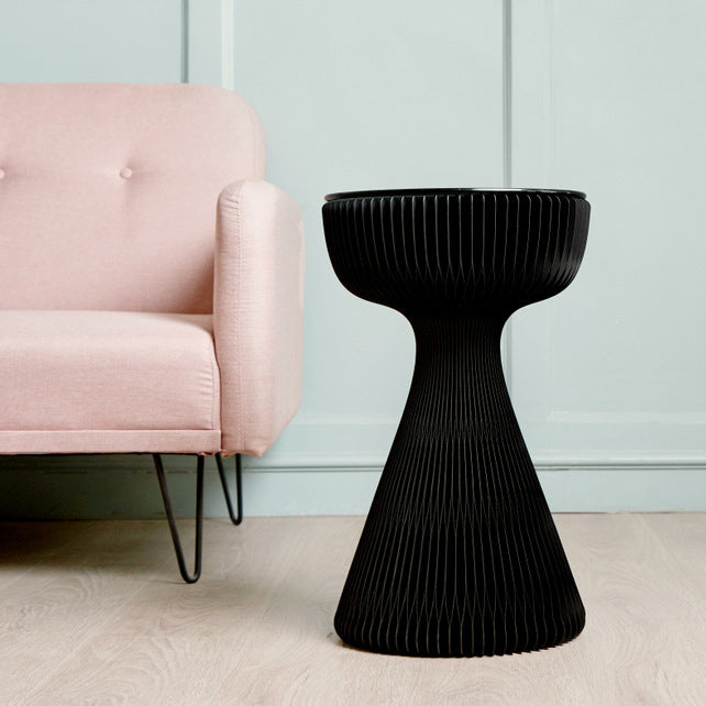 21.25" Tall Kraft Paper Pedestal End Table Round Glass Top Side Table