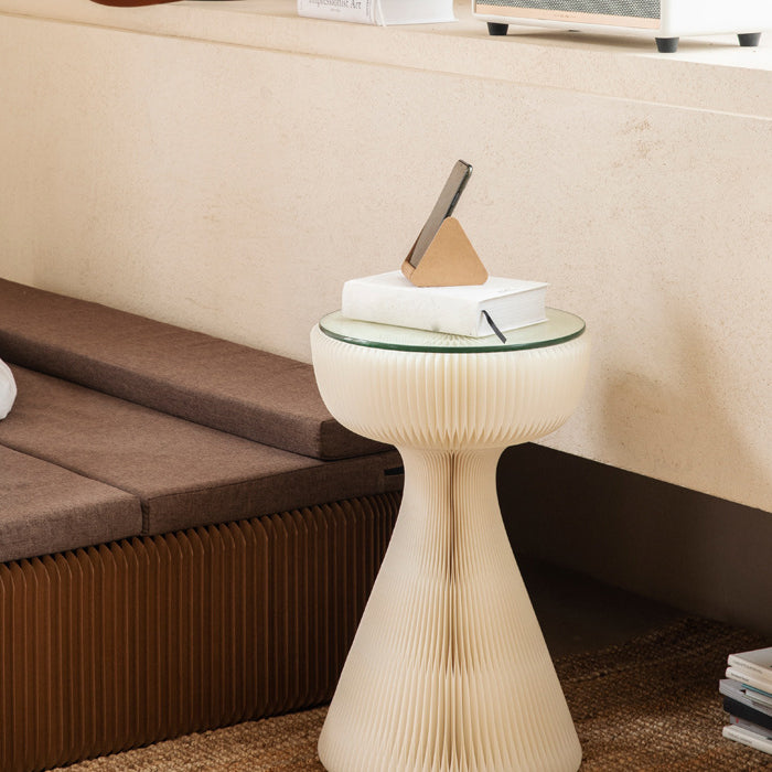 21.25" Tall Kraft Paper Pedestal End Table Round Glass Top Side Table