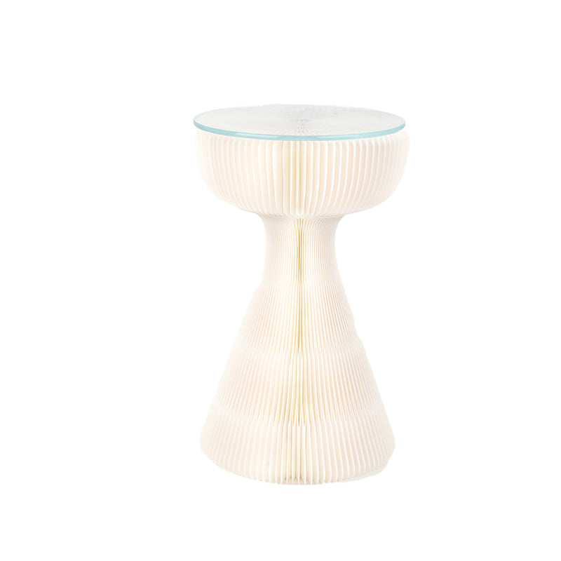 21.25" Tall Kraft Paper Pedestal End Table Round Glass Top Side Table