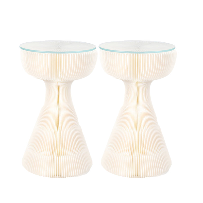21.25" Tall Kraft Paper Pedestal End Table Round Glass Top Side Table