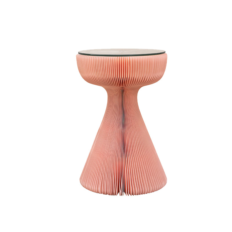 21.25" Tall Kraft Paper Pedestal End Table Round Glass Top Side Table