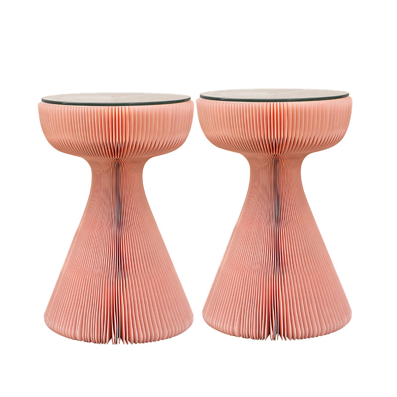 21.25" Tall Kraft Paper Pedestal End Table Round Glass Top Side Table