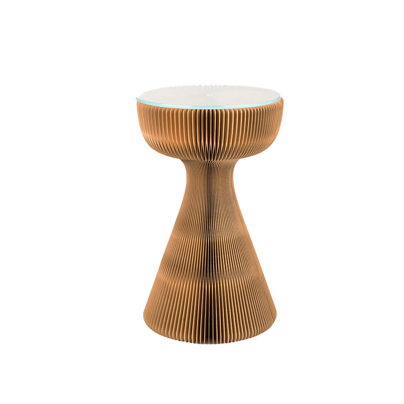 21.25" Tall Kraft Paper Pedestal End Table Round Glass Top Side Table